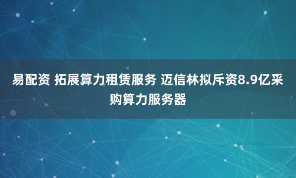 易配资 拓展算力租赁服务 迈信林拟斥资8.9亿采购算力服务器